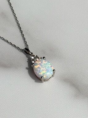 Sterling Silver White Fire Opal Necklace